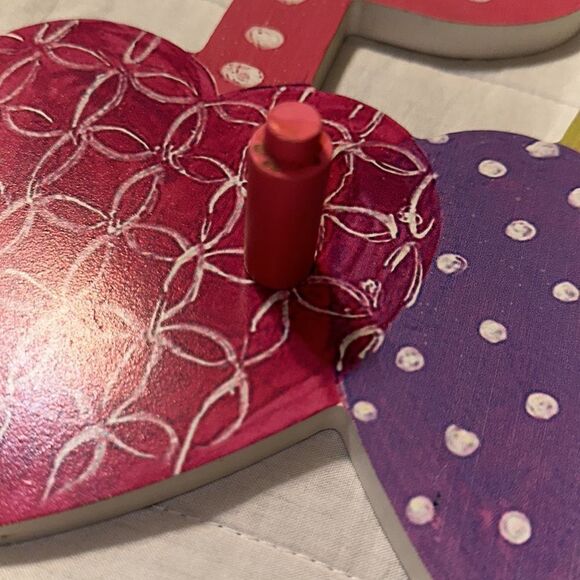 PARIS Love Hearts Multi Girl’s Room Mud Room Bathroom Wooden Hanger Decor - Picture 5 of 16